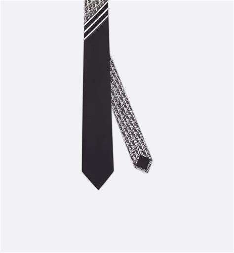 Striped Dior Oblique Tie Black, White and Gray Silk